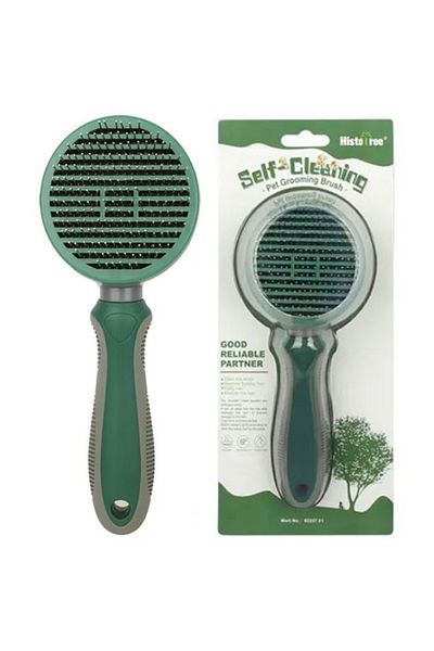 REDz Accessories Perie autocurățătoare pentru animale, ace înclinate la 135°, buton autocurățător, verde