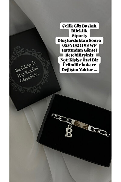 Çelik Baş Harf Charmlı Göz Baskılı Bileklik - Sevdiklerinize Özel Hediye
