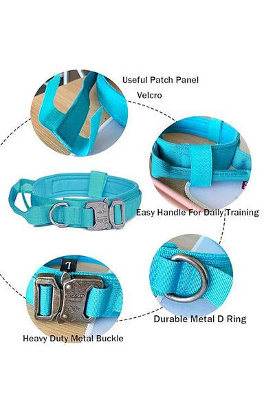 REDz Accessories Zgardă pentru câini Army, mâner de control, mărimea XL, închidere tip arici și cataramă, material textil, albastru