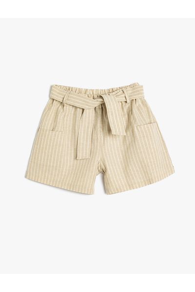 Koton New Season Linen Shorts with Elastic Waist Belt and Detailed Pockets