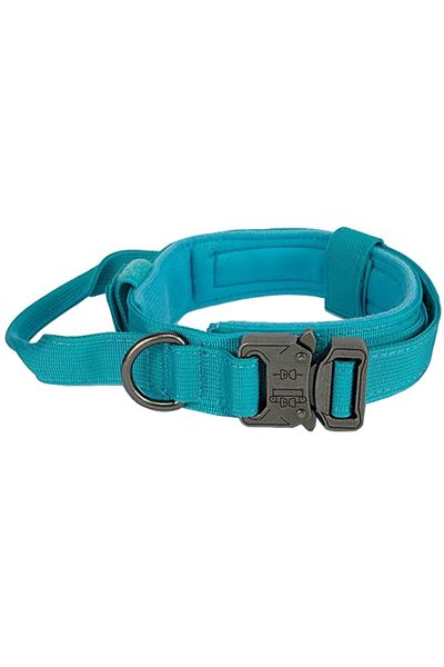 REDz Accessories Zgardă pentru câini Army, mâner de control, mărimea XL, închidere tip arici și cataramă, material textil, albastru