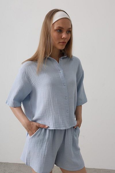 Viyamo Cămașă de muselină cu jumătate de mânecă - Baby Blue
