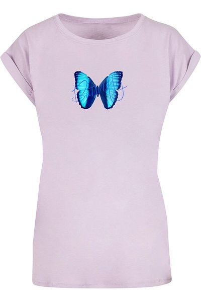 Merchcode Damen Ladies Butterfly Blue Extended Shoulder Tee