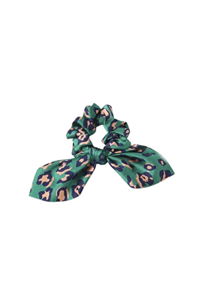 REDz Accessories Elastic de păr cu fundă, model leopard, satin, verde
