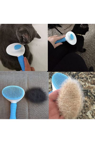 REDz Accessories Perie pentru animale de companie, buton de autocurățare, mâner ergonomic, ace înclinate la 150°, albastră