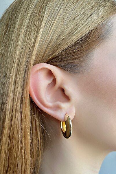 Bijou Luz Gold Düz Bombeli Halka Küpe