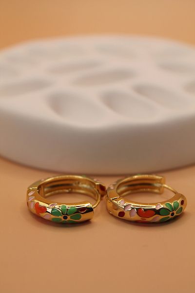 Luvix Design Colorful Flower Pattern Tiny Hoop Earrings