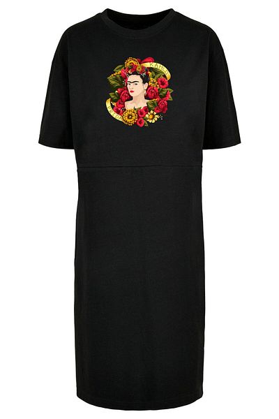 Merchcode Damen Ladies Frida Kahlo - Much Flowers Organic Oversized Slit Tee Dress