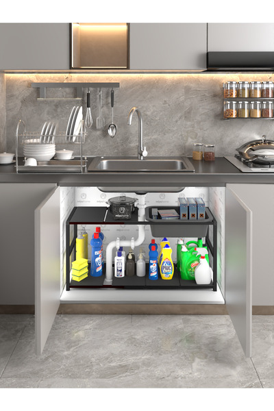 moniev Plastik Sepetli Genişletilebilir Raf Ayarlanabilir Düzenleyici Mutfak Düzenleyici Banyo Düzenleyici
