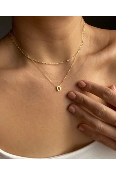 Asia by Leuvoié Asia By Leuvoie Altın Kaplama D Harfli İkili Zincir Kolye Seti
