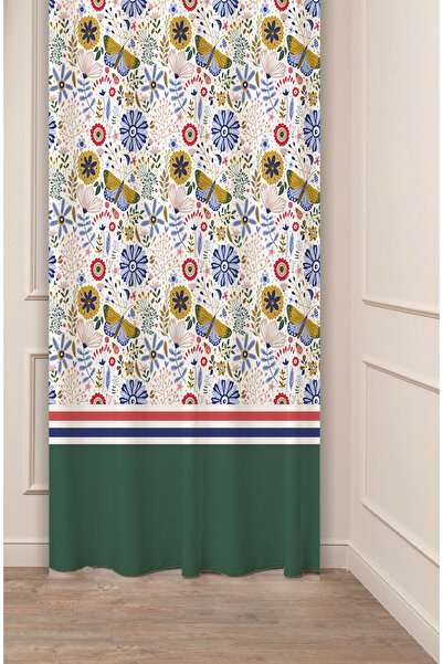 GREENDECOR Special Design Flower Leaf Ancient Line Ethnic Patterned Digital Printed (Single Wing) Modern Stylish Background Curtain