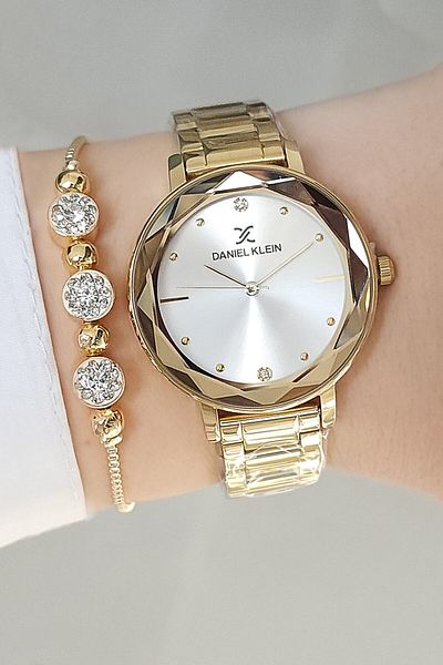 Daniel Klein Cutout Glass Yellow Steel Bracelet Women Wrist Watch