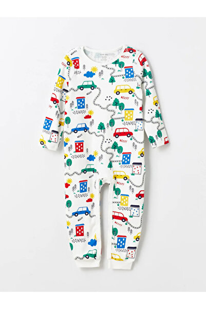 LC Waikiki LCW baby Ekru Bisiklet Yaka Baskılı Erkek Bebek Tulum 2'li