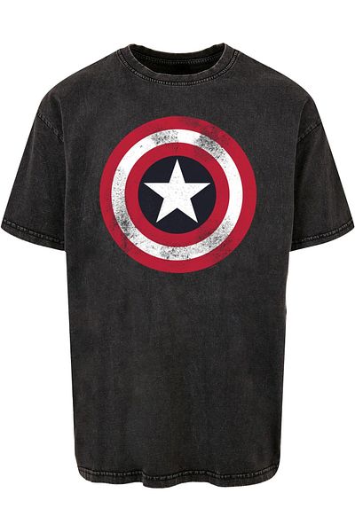 ABSOLUTE CULT Herren Avengers - Captain America Distressed Shield Acid Washed Oversize Tee