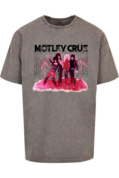 Merchcode Herren Motley Crue - Mauve Acid Washed Heavy Oversized Tee