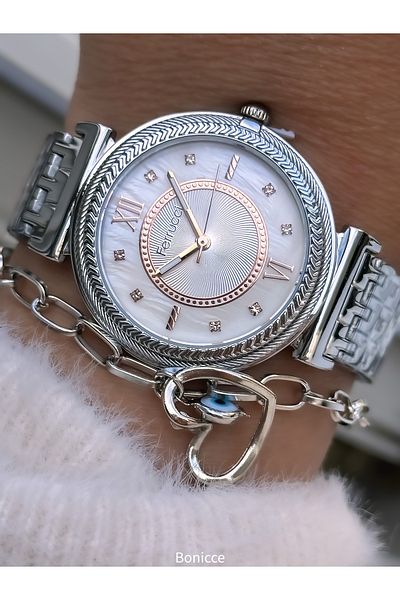 Ferrucci 18*22mm Minimal Case - Women's Wristwatch and Bracelet Set with Silver Yellow Color Steel Band Rectangular Dial