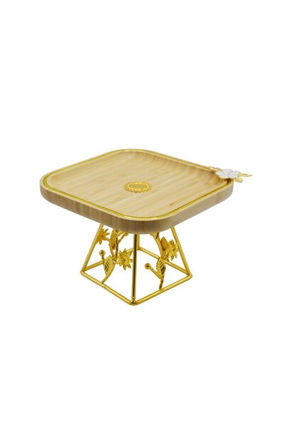 Living Wooden cake stand with raised metal base
