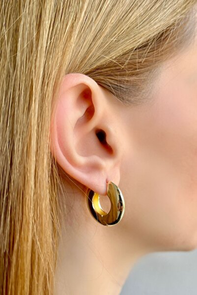 Bijou Luz Gold Düz Bombeli Halka Küpe