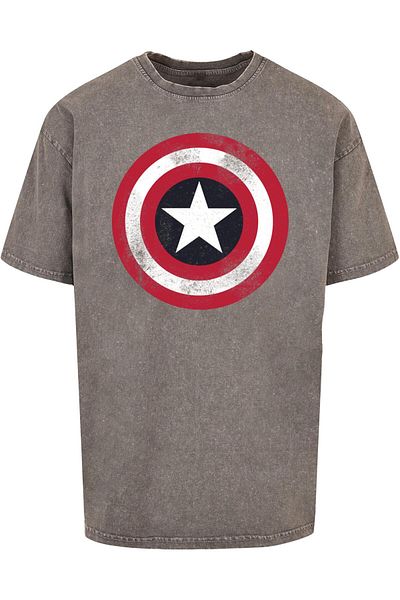 ABSOLUTE CULT Herren Avengers - Captain America Distressed Shield Acid Washed Oversize Tee