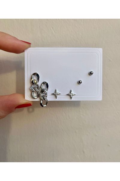 Bijou Luz Silver Chain Model Zircon Stone Mini Six Earring Set