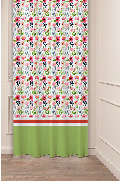 GREENDECOR Special Design Flower Leaf Ancient Line Ethnic Patterned Digital Printed (Single Wing) Modern Stylish Background Curtain
