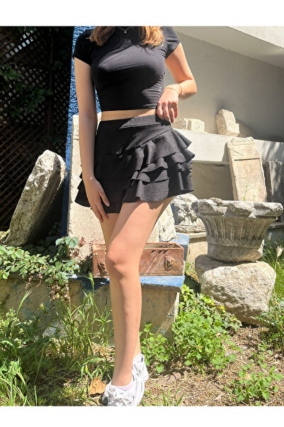 EVIus Kadın Mykonos Katlı Pileli Bürümcük Kumaş Etek