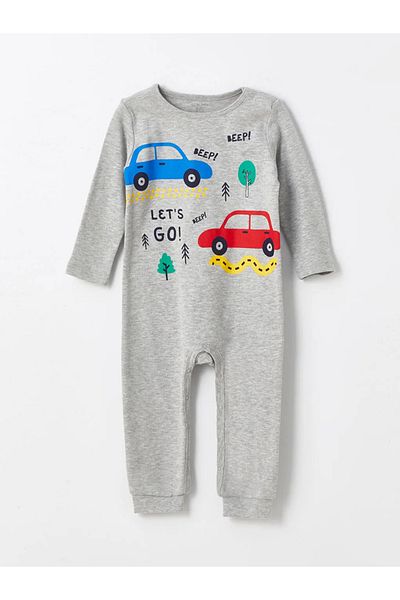 LC Waikiki Lcw Baby Ecru Crew Neck Printed Baby Boy Romper 2 Pcs