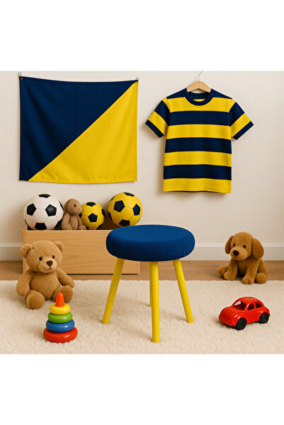 decosense Fanatik Welsoft Kumaş Gürgen Ahşap 3 Ayaklı Konforlu Modern Taraftar Taburesi Fan Pufu Takım Oturağı