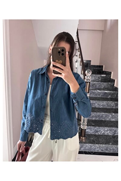 MİSS MİLLİON قميص نسائي من الدنيم المحفور