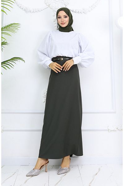 sefamerve Belted Skirt 2251-02 Khaki
