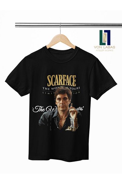 MAGORS Tricou negru din bumbac supradimensionat, proiectat de Tony Montana