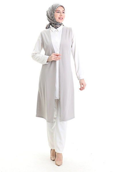 sefamerve Seasonal Long Basic Vest Plus Size Mother Vest 8748-01 Gray