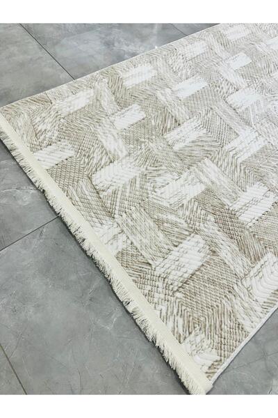 AKSU HALI Aksu Halı Prime Nora Desa Bej Spor Saçaklı Kaymaz Taban Makinede Yı...