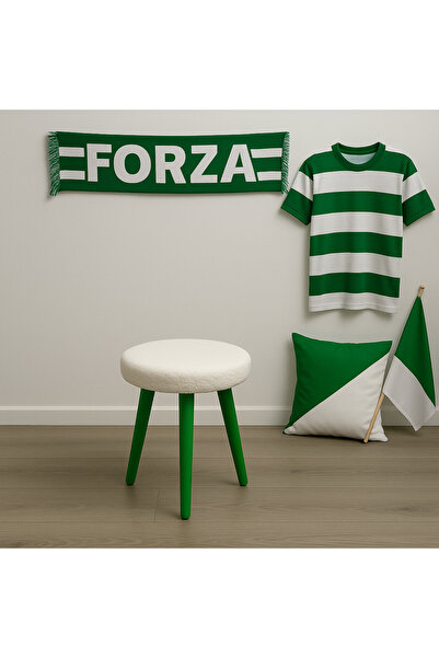 decosense Fanatik Welsoft Kumaş Gürgen Ahşap 3 Ayaklı Konforlu Modern Taraftar Taburesi Fan Pufu Takım Oturağı