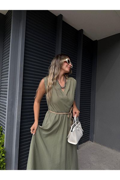 Lady Pixie Shoulder Gathered Straw Rope Belt Dress