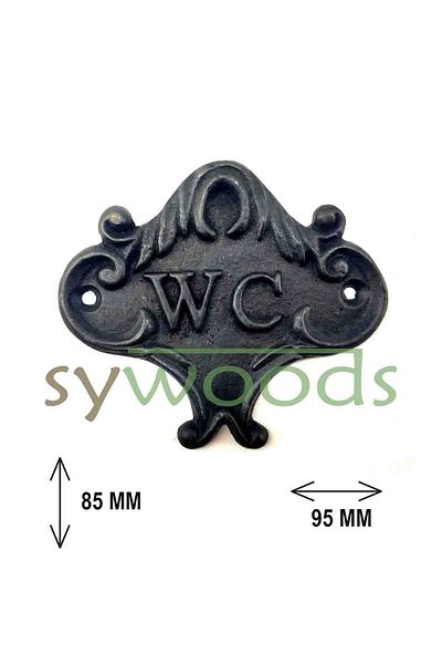 sywoods Brass Cast Wc Sign over Door Toilet Lettering Distressed Oxide Black Color