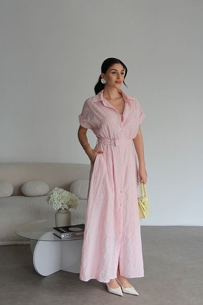 Julidress Ροζ ξεχωριστή φόδρα με ζώνη μακρύ φόρεμα χτένι