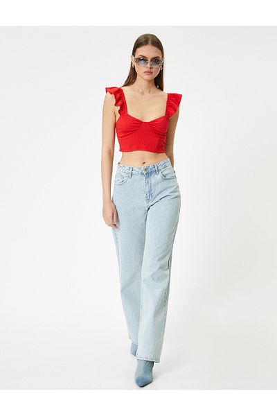 Koton New Season Ruffled Crop Bustier Tie Back Sleeveless Sweetheart Neckline Slim Fit