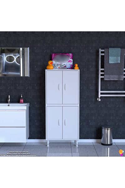 Modilayn İLKİM 60x138x32,5 cm Ekstra Düzen İçin Kullanışlı 4 Kapak 4 Bölmeli Banyo Mutfak Dolabı