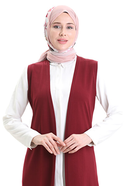 sefamerve Seasonal Long Basic Vest Plus Size Mother Vest 8748-02 Claret Red