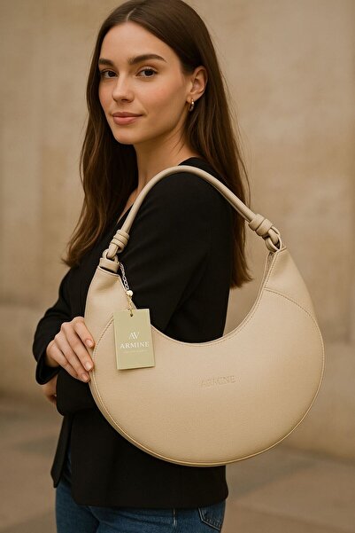 Armine Modern Zippered Shoulder Bag Women's Bag Cream