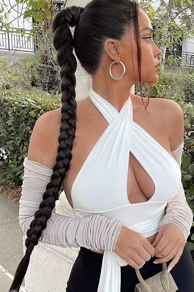 CAŞ DEKORASYON Siyah Renk Takma Lastik Tokalı Örgü At Kuyruğu Saç (65 Cm)