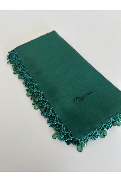 GÜNBATILI 2 Pieces Handcrafted Hand Embroidered Solid Color Scarf Beaded Writing Yemeni Dowry Gift 100X100Cm