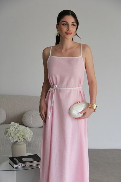 Julidress Rochie lungă de in cu bretele din plasă