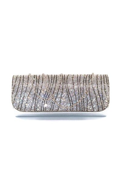 KEEBA Silver Evening Dress Bag with Waterway Stones. Evening Dress Portfolio Clutch Invitation Bag. Women's Silver Evening Dress Stone Bag.