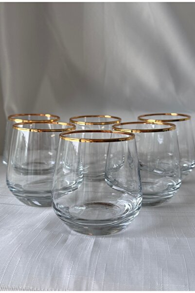 Şahika Kristal cama atılan imza Set of 6 Duru Gold Water Glasses 345 ml
