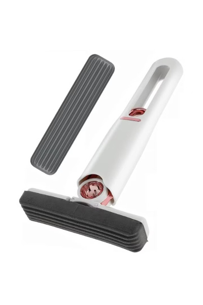 TrioStore Mini mop portabil cu sistem de autostoarcere, 2 rezerve de bureti inclusi, 29.5 x 15.5 cm, Alb/Gri