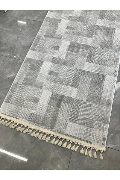 AKSU HALI Aksu Halı Prime Nora Desa Gri Krem Düğüm Saçaklı Kaymaz Taban Makin...