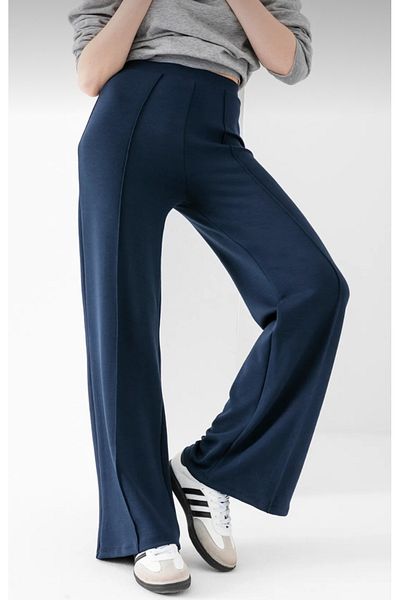 Reina Miller Women's Ribbed Front Wide Fit Wide Leg Modal Fabric High Waist Tightening Pants Leggings