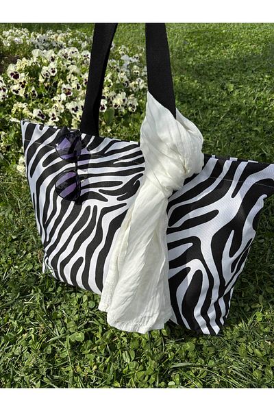 HALFART Αδιάβροχη τσάντα παραλίας με μοτίβο Zebra |   45x55 cm Μεγάλο Μέγεθος |   Φερμουάρ, Φόδρα, Τσέπη